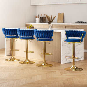 Artiss 4x Bar Stools Gas Lift Velvet Woven Backrest Navy

IElevate the elegance and luxury of your space with Artiss' Vivien bar stools, featuring a stunning clam shell design. Perfect for catching up with friends over coffee, hosting jam sessions with the band, or daily living, these stools stand out in every way - from their expert craftsmanship, stylish upholstery, and unmatched comfort and quality. Whether in living rooms, kitchens, or bar sections, these stools effortlessly complement any decor, adding