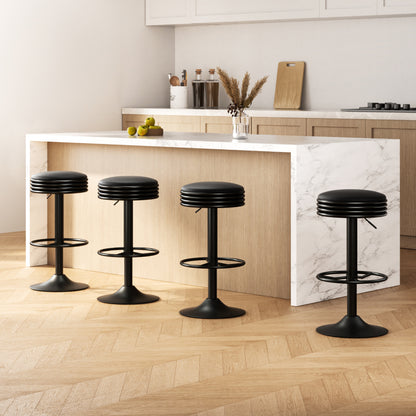 Artiss 4x Bar Stools Leather Padded Gas Lift Black-4