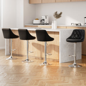 4x Kitchen Bar Stools Swivel Bar Stool PU Leather Gas Lift Chairs Black

Chill out and relax with our Artiss Elan Bar Stool. With its classic design and contemporary good looks, the bar stool is a must for every discerning home-proud person. Upholstered in faux leather, the barstool also features an extra-thick foam padding for ultimate comfort.