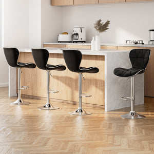 Artiss 4x Bar Stools RUBY Kitchen Swivel Bar Stool Leather Chairs Gas Lift Black

As an expert in the field, this bar stool serves the dual function of providing comfortable seating and enhancing the aesthetic of any space. With a chic design and sleek chrome gas lift lever, it perfectly complements modern decor. The quality chrome base and PU leather padded seat ensure durability and maximum comfort, making it a contemporary and innovative addition to your furniture collection. Rest assured, this stool is 