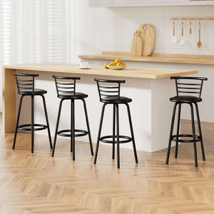 Artiss 4x Bar Stools PU Leather Bar Stool Swivel Backrest Kitchen Chairs Black

Crafted with premium materials such as PU leather and sturdy steel, these 4 bar stools offer both style and comfort. Their 360 degree swivel feature and ergonomically curved backrest make them an ideal addition to your kitchen, dining area, bar counter, or even commercial space. Enjoy the luxury and durability of these stools for years to come.