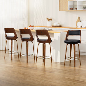 Artiss 4x Wooden Bar Stools Swivel Bar Stool Kitchen Dining Chair Cafe Black 76cm

Crafted from a blend of wood, metal, and leather, the Bentwood Bar Stool boasts an eclectic design that sets it apart from ordinary options. With careful attention to detail, this bar stool is made with solid wood and features a comfortable faux linen fabric seat and backrest for a sophisticated look and feel.&nbsp;