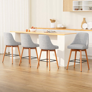 Artiss 4x Wooden Bar Stools Swivel Bar Stool Kitchen Dining Chairs Cafe Grey

Experience the perfect balance of wood, metal, and faux linen with our Artiss Colby Bar Stool. Expertly crafted from solid plywood with a sleek finish, this bar stool boasts a thick faux linen seat and padded backrest, providing both comfort and elegance. Stand out from the ordinary with this eclectically designed piece.&nbsp;
