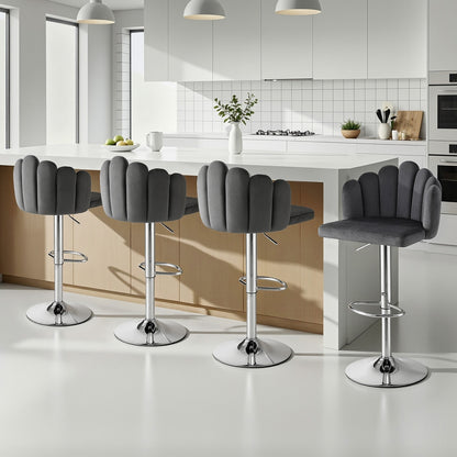 Artiss Bar Stool X4 Kitchen Dining Counter Gaslift Chair Adjustable Velvet Grey