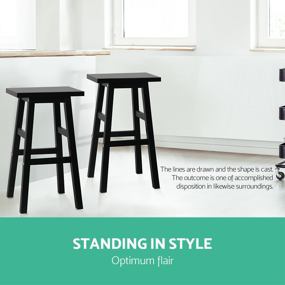 Artiss Set of 2 Wooden Backless Bar Stools - Black