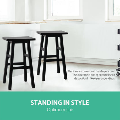 Artiss Set of 2 Wooden Backless Bar Stools - Black