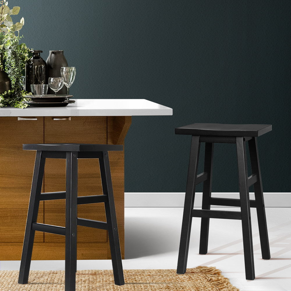 Artiss Set of 2 Wooden Backless Bar Stools - Black