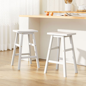 Artiss Set of 2 Wooden Backless Bar Stools - White