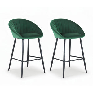 Artiss 2x Bar Stools Kitchen Dining Chair Counter Stool Tub Velvet Metal Green