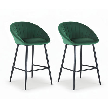 Artiss 2x Bar Stools Kitchen Dining Chair Counter Stool Tub Velvet Metal Green