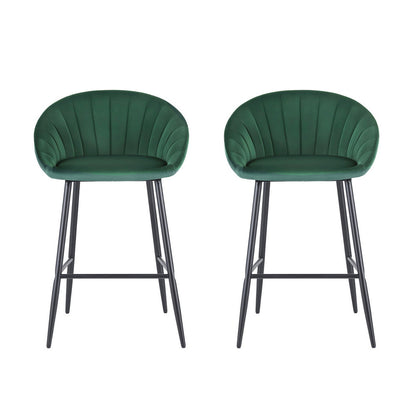 Artiss 2x Bar Stools Kitchen Dining Chair Counter Stool Tub Velvet Metal Green