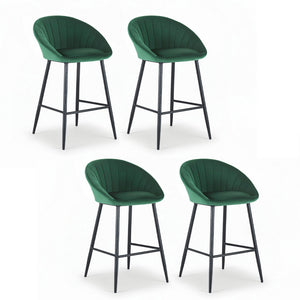 Artiss 4x Bar Stools Kitchen Dining Chair Counter Stool Tub Velvet Metal Green