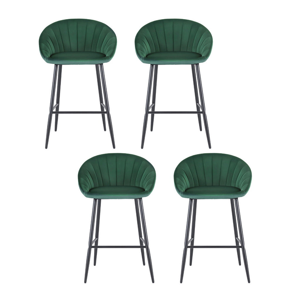 Artiss 4x Bar Stools Kitchen Dining Chair Counter Stool Tub Velvet Metal Green