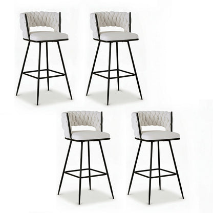 Artiss 4x Bar Stools Kitchen Dining Chair Counter Stool Woven Velvet Metal Ivory