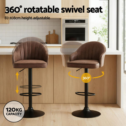 Artiss 4x Bar Stools Kitchen Swivel Gas Lift Counter Chair Shell Leather Brown