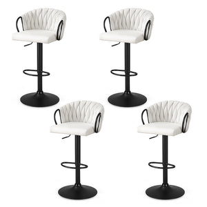 Artiss Bar Stool x4 Kitchen Dining Chair Counter Gaslift Woven Velvet Ivory