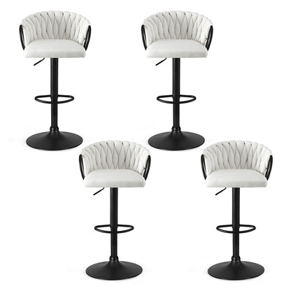 Artiss Bar Stool x4 Kitchen Dining Chair Counter Gaslift Woven Velvet Ivory