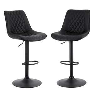Artiss 2x Bar Stools Kitchen Swivel Gas Lift Counter Chair Diamond Leather Black