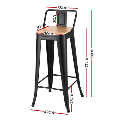 Artiss 2x Bar Stools Kitchen Counter High Chair Dining Stackable Metal Black