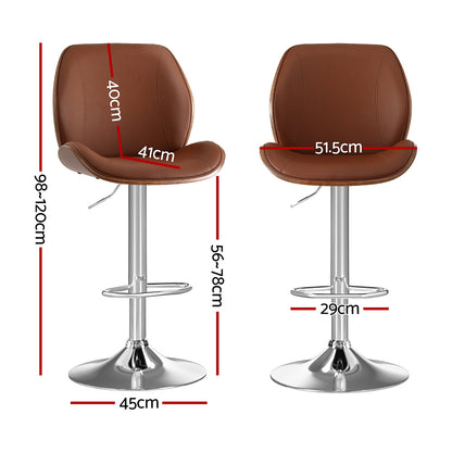 Artiss 1X Bar Stool Bentwood Swivel Adjustable Kitchen Dining Counter Stool Leather Brown