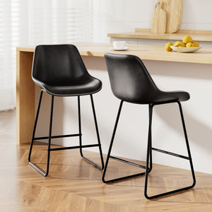Artiss Set of 2 Bar Stools Kitchen Metal Bar Stool Dining Chairs PU Leather Black