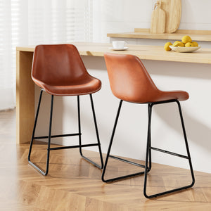 Artiss Set of 2 Bar Stools Kitchen Metal Bar Stool Dining Chairs PU Leather Brown
