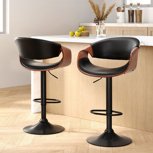 Artiss 2x Bar Stools Gas Lift Leather w/Armrest