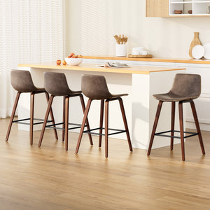 Artiss 4x Bar Stools Vintage Leather Wooden

Crafted with precision and elegance, our Bentwood Bar Stool seamlessly combines wood, metal, and fabric for a truly unique design. The solid wood legs are flawlessly finished in walnut, while the integrated seat and backrest are made of a puckered faux leather that offers both comfort and sophistication.&nbsp;