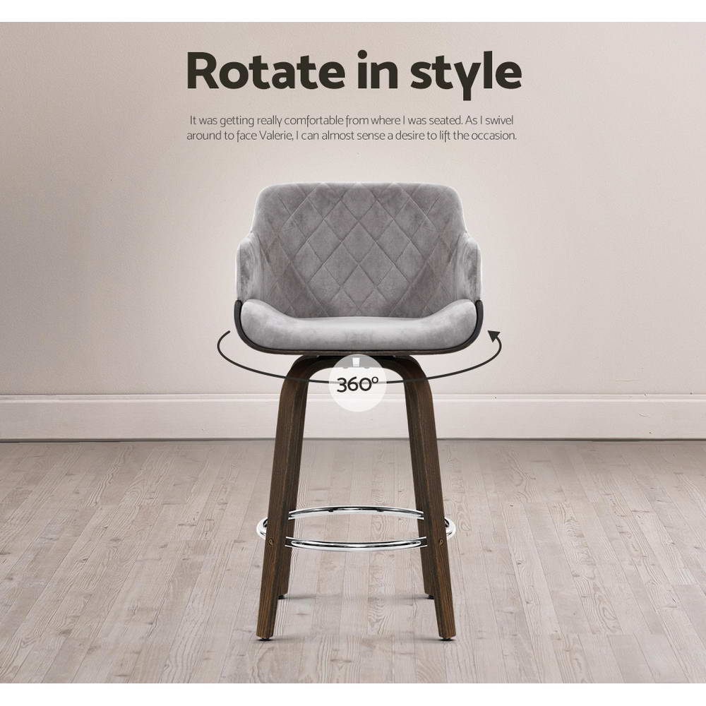 Artiss 2x Bar Stools Swivel Velvet Padded Wooden