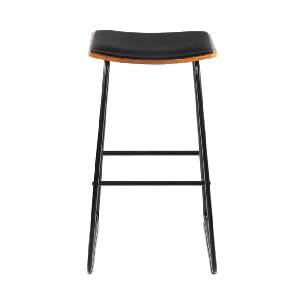 Artiss Set of 2 Backless PU Leather Bar Stools - Black and Wood