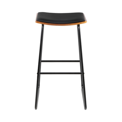 Artiss Set of 2 Backless PU Leather Bar Stools - Black and Wood