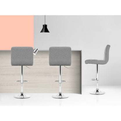Artiss 2x Bar Stools Fabric Gas Lift Grey