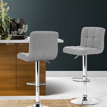 Artiss 2x Bar Stools Fabric Gas Lift Grey