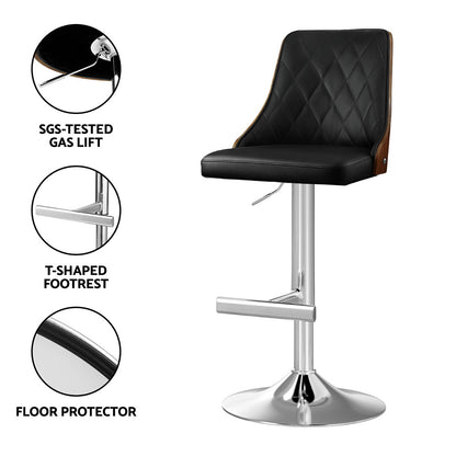 Artiss Bar Stool Bentwood Swivel Adjustable Kitchen Counter Stool Leather Black