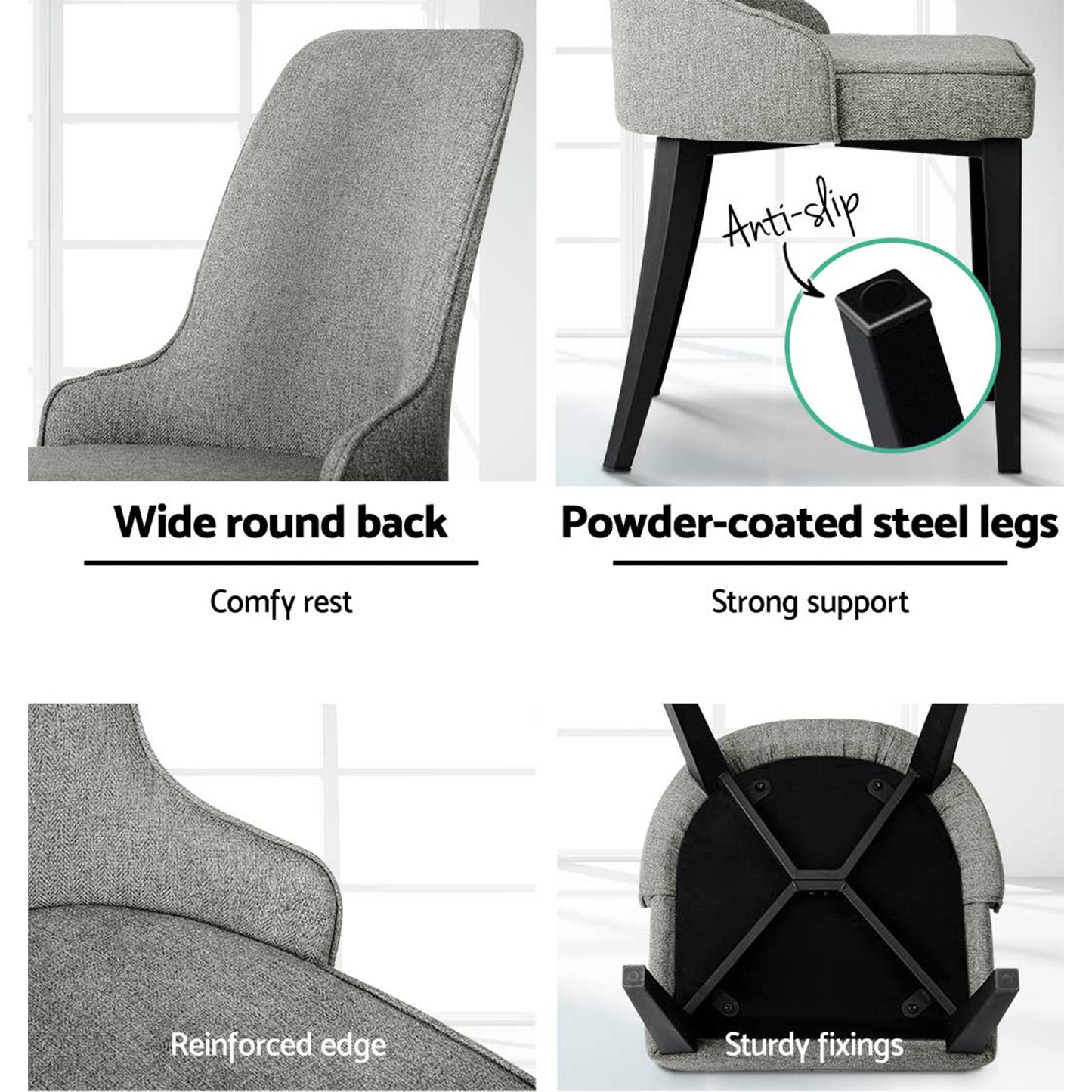 Artiss Dining Chairs Set of 4 Linen Fabric Grey