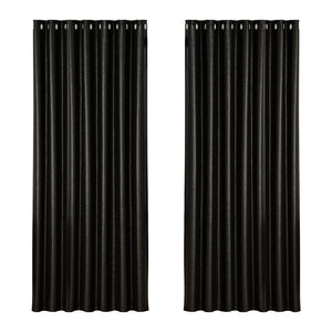 Artiss 2X Blockout Curtains Eyelet 240x230cm Black Shine