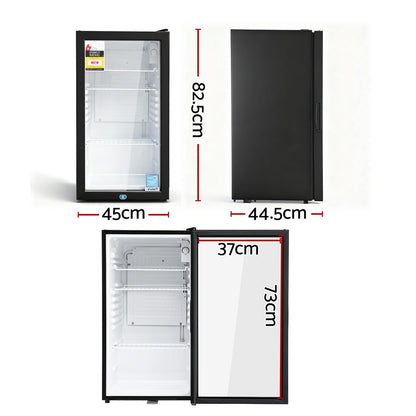 Devanti 78L Bar Fridge Glass Door Mini Fridge Countertop Cooler Black