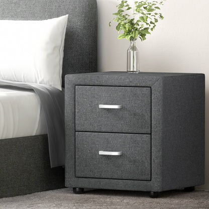 Artiss 2X Bedside Table 2 Drawers Side Table Fabric - CADEN Grey