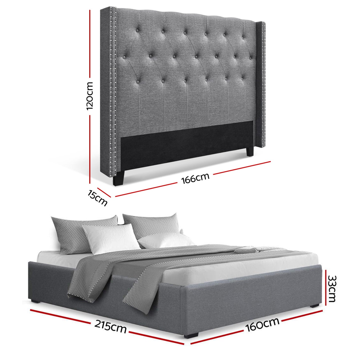 Artiss Queen Bed Frame Storage Tufted Headboard Gas Lift Base Grey
