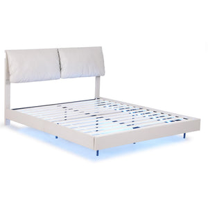White bed frame with LED lighting on a white background
