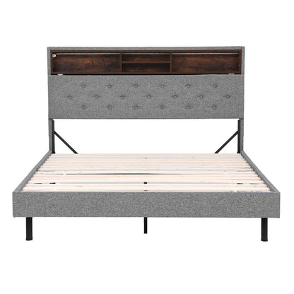 Artiss Bed Frame Double Size LED Mattress Base Platform with Storage Storage Box Grey