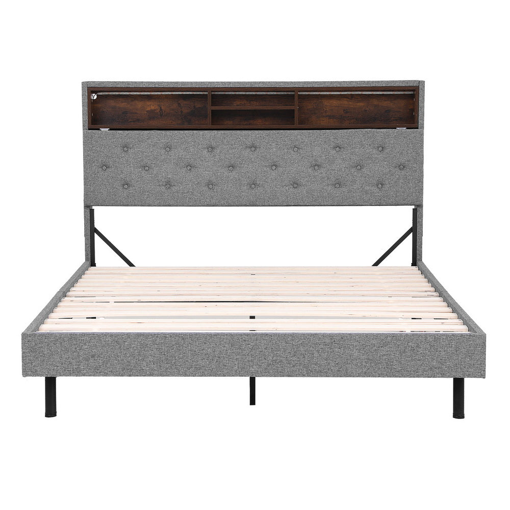 Artiss Bed Frame Queen Size LED Mattress Base Platform with Storage Box Grey