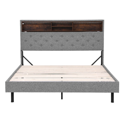 Artiss Bed Frame Queen Size LED Mattress Base Platform with Storage Box Grey