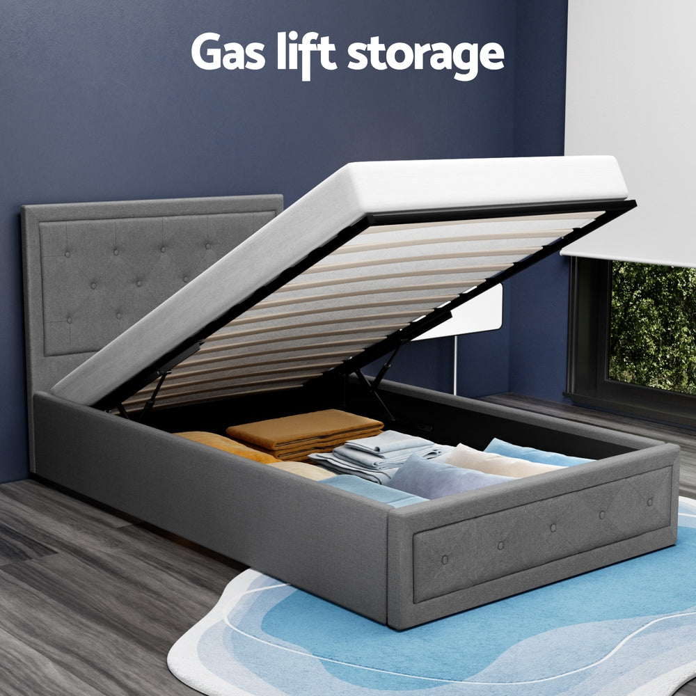 Artiss Bed Frame King Single Size Gas Lift Base With Storage Mattress Fabric