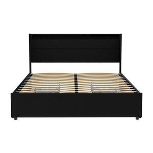 Artiss Bed Frame Queen Size LED with 4 Drawers Black DUNN