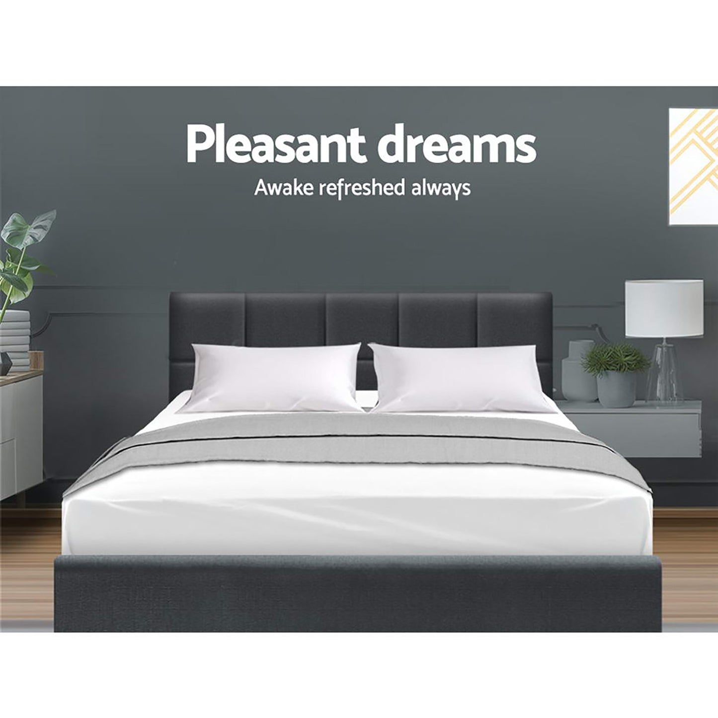 Tino Bed Frame Fabric - Charcoal Queen