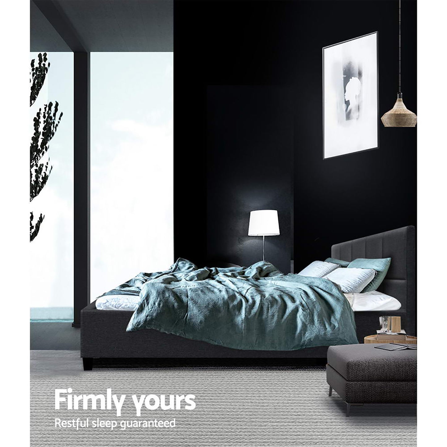 Tino Bed Frame Fabric - Charcoal Queen