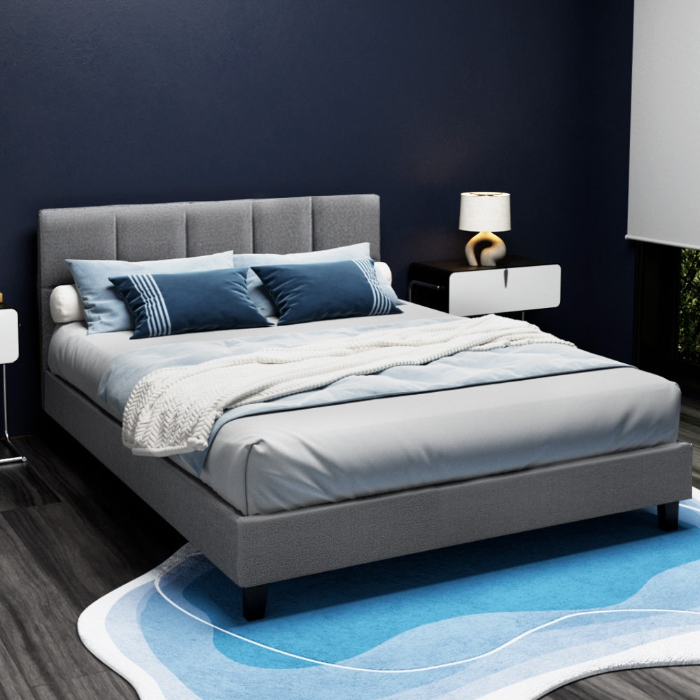 Tino Bed Frame Fabric - Grey Queen
