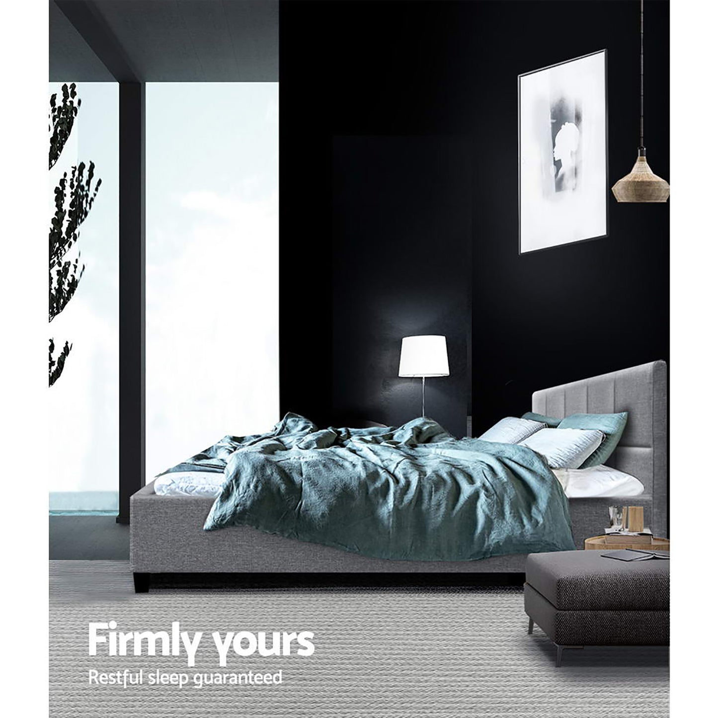 Tino Bed Frame Fabric - Grey Queen
