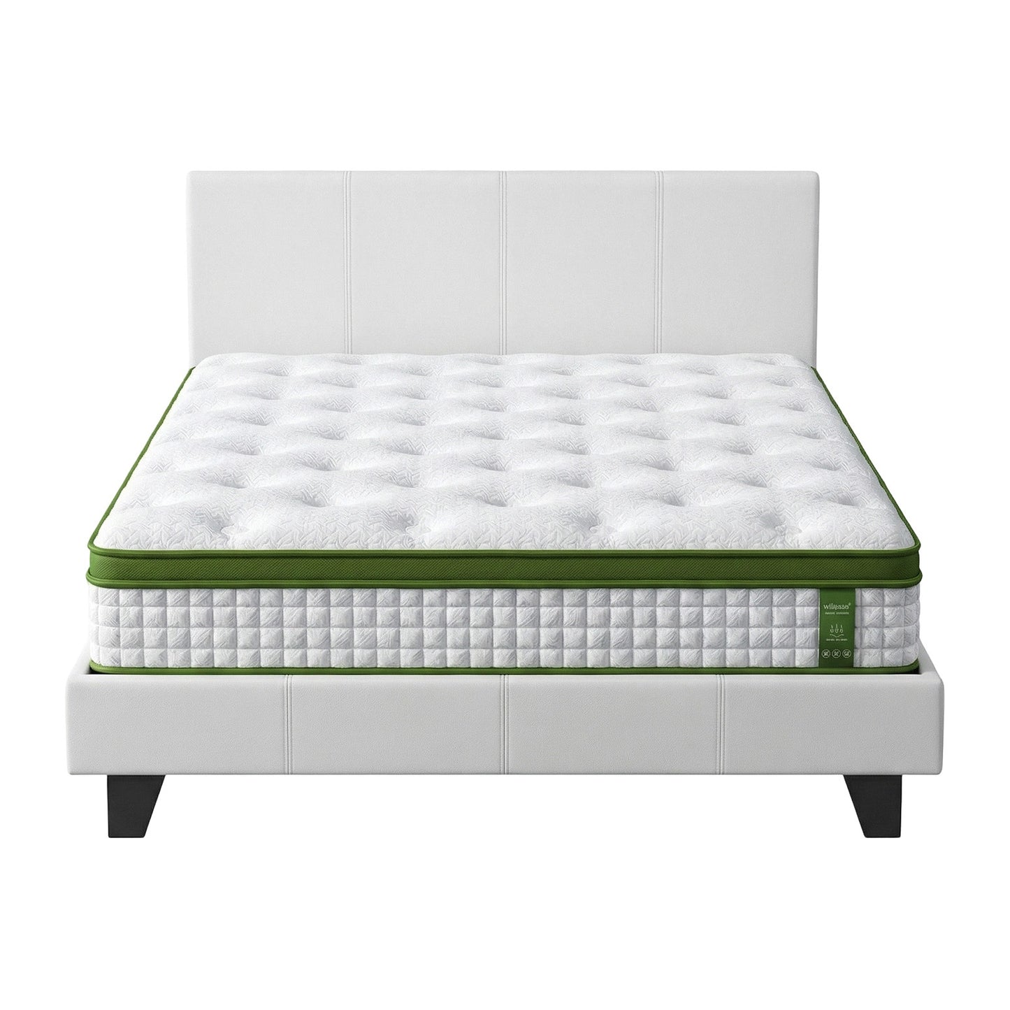Artiss Double Bed Frame Platform White PVC Leather Hybrid Mattress Modern